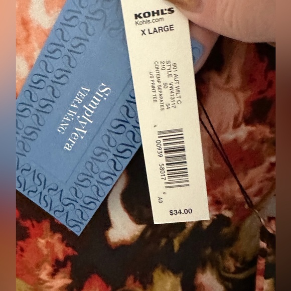 NWT SZ XL SIMPLY VERA WANG 100% COTTON Long Slv TShirt Top - Picture 4 of 6